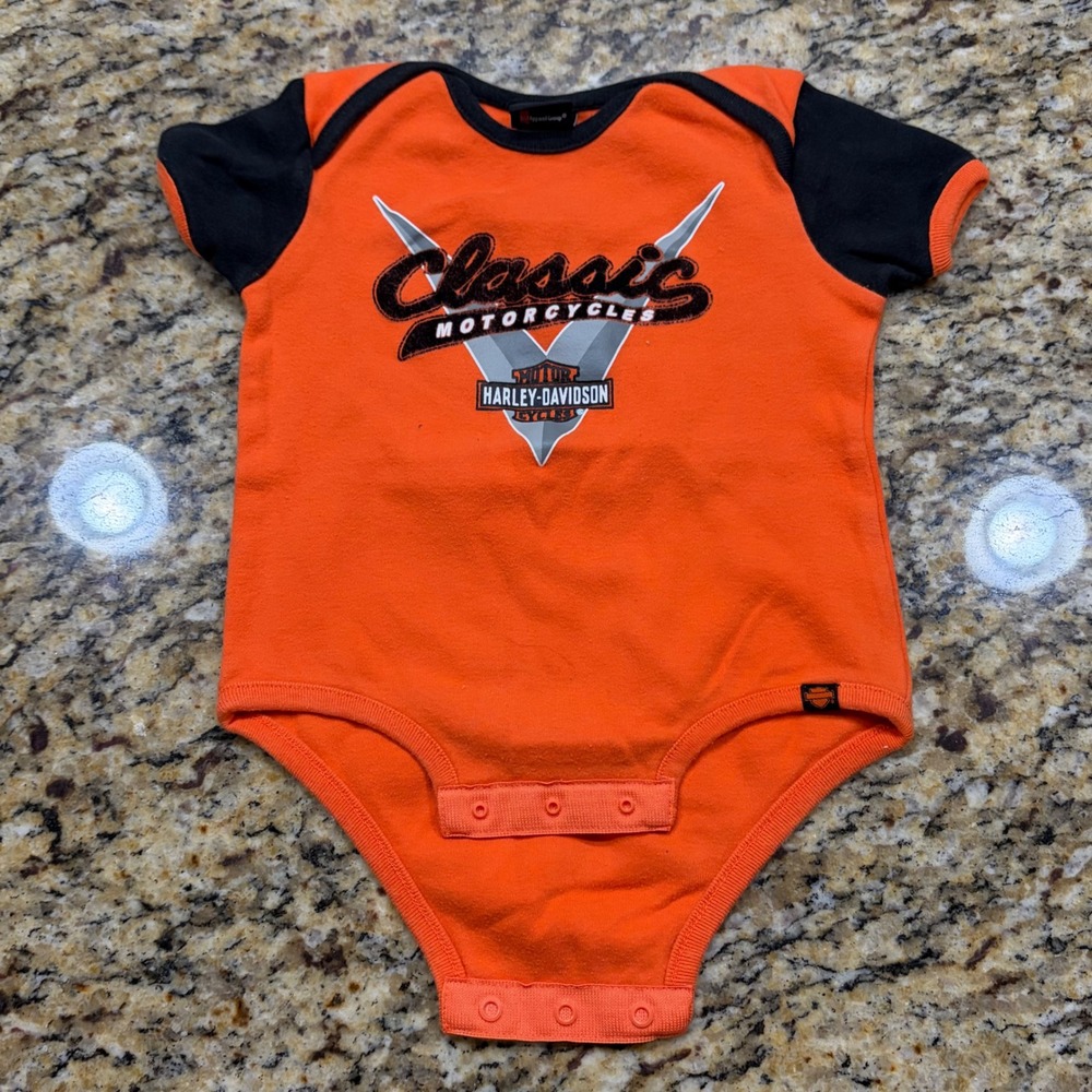 Harley-Davidson Baby Bodysuit 18 Months Orange Black Classic Motorcycles